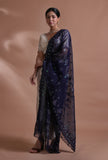 Navy Blue Color Silk Organza Embroidered Dupatta