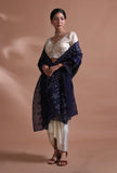 Navy Blue Color Silk Organza Embroidered Dupatta