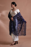 Navy Blue Color Silk Organza Embroidered Dupatta