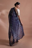 Navy Blue Color Silk Organza Embroidered Dupatta