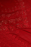 Red Color Cotton Georgette Embroidered Dupatta