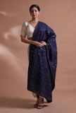 Navy blue cotton embroidered dupatta for festive occasions by Tjori