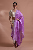 Light purple silk organza embroidered festive dupatta draped