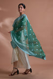 Green Color Silk Organza Embroidered Dupatta