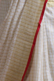White Red Color Cotton Linen Saree With Unstitched Blouse