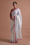 White pink cotton linen saree with unstitched blouse festive ethnic draped