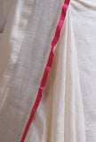 White Pink Color Cotton Linen Saree With Unstitched Blouse