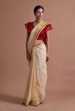 Off White Color Cotton Linen Saree With Unstitched Blouse
