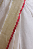 White Color Cotton Linen Saree With Unstitched Blouse