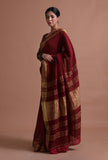 Maroon Color Cotton Linen Saree With Unstitched Blouse
