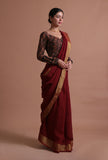 Maroon Color Cotton Linen Saree With Unstitched Blouse