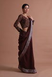 Brown Color Cotton Linen Saree With Unstitched Blouse