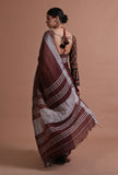 Brown Color Cotton Linen Saree With Unstitched Blouse