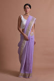 Ligth Purple Color Cotton Linen Saree With Unstitched Blouse