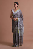 Grey Color Cotton Linen Saree With Unstitched Blouse