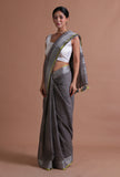 Grey Color Cotton Linen Saree With Unstitched Blouse