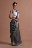 Grey Color Cotton Linen Saree With Unstitched Blouse