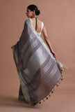 Grey Color Cotton Linen Saree With Unstitched Blouse