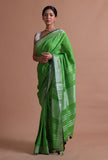 Green Color Cotton Linen Saree With Unstitched Blouse