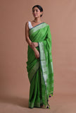Green Color Cotton Linen Saree With Unstitched Blouse