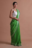 Green Color Cotton Linen Saree With Unstitched Blouse