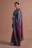 Grey & Pink Color Cotton Linen Saree With Unstitched Blouse
