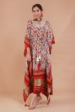 White & Maroon Digital Print Modal Silk Kaftan