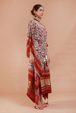 White & Maroon Digital Print Modal Silk Kaftan