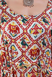 White & Maroon Digital Print Modal Silk Kaftan