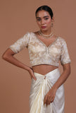 Off White Color Raw Silk Embroidered Blouse