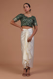 Bottle Green Color Raw Silk Embroidered Blouse