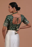 Bottle Green Color Raw Silk Embroidered Blouse