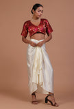 Red Color Raw Silk Embroidered Blouse