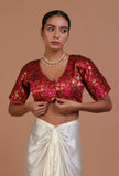 Red Color Raw Silk Embroidered Blouse