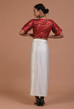 Red Color Raw Silk Embroidered Blouse