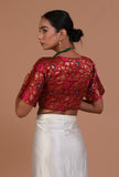 Red Color Raw Silk Embroidered Blouse