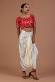 Red Color Raw Silk Embroidered Blouse
