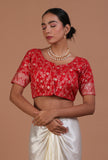 Red Color Raw Silk Embroidered Blouse