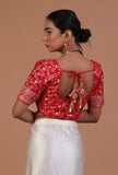 Red Color Raw Silk Embroidered Blouse