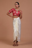 Red Color Raw Silk Embroidered Blouse