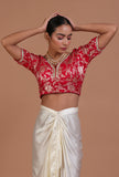 Red Color Raw Silk Embroidered Blouse