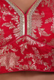 Red Color Raw Silk Embroidered Blouse