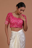 Pink Color Raw Silk Embroidered Blouse