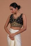 Black Color Raw Silk Embroidered Blouse