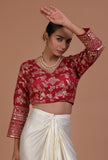 Maroon Color Raw Silk Embroidered Blouse