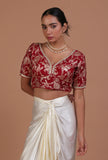 Maroon Color Raw Silk Embroidered Blouse