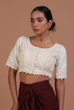 Off White Color Cotton Chikankari Blouse