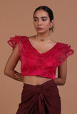 Dark pink organza plain blouse for festive and bridal wear by Tjori