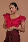 Dark Pink Color Organza Plain Blouse
