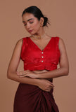 Red Color Raw Silk Plain Blouse